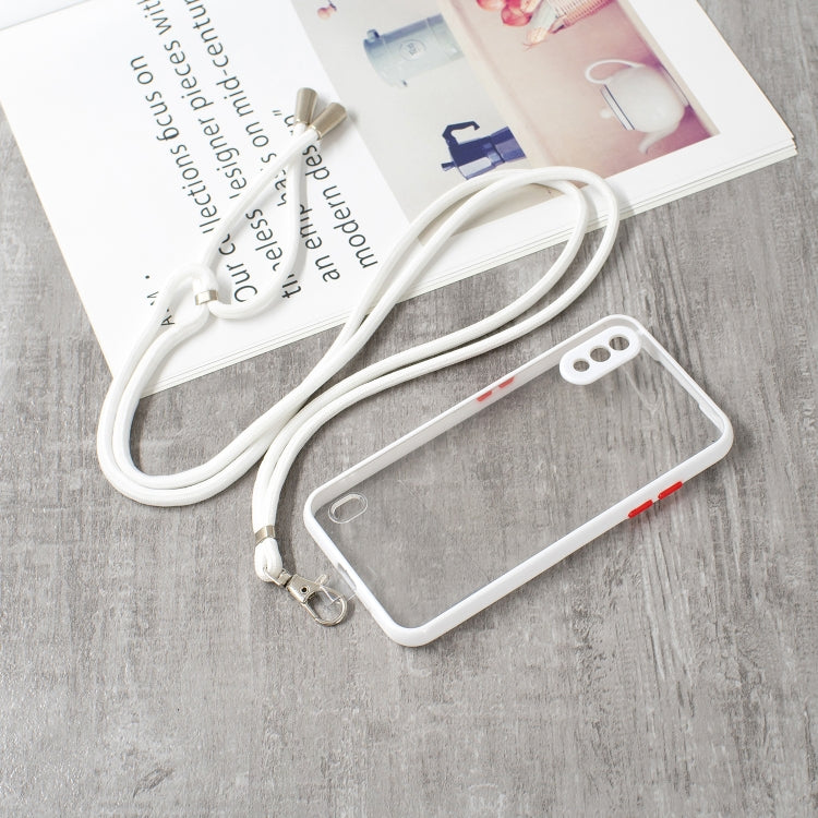 For Samsung Galaxy A01 Transparent PC+TPU Phone Case with Contrast Color Button & Neck Lanyard