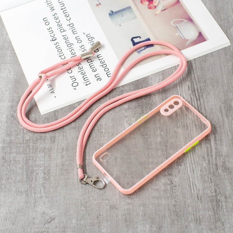 For Samsung Galaxy A01 Transparent PC+TPU Phone Case with Contrast Color Button & Neck Lanyard