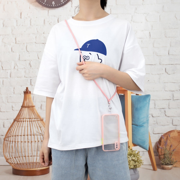 For Samsung Galaxy A01 Transparent PC+TPU Phone Case with Contrast Color Button & Neck Lanyard