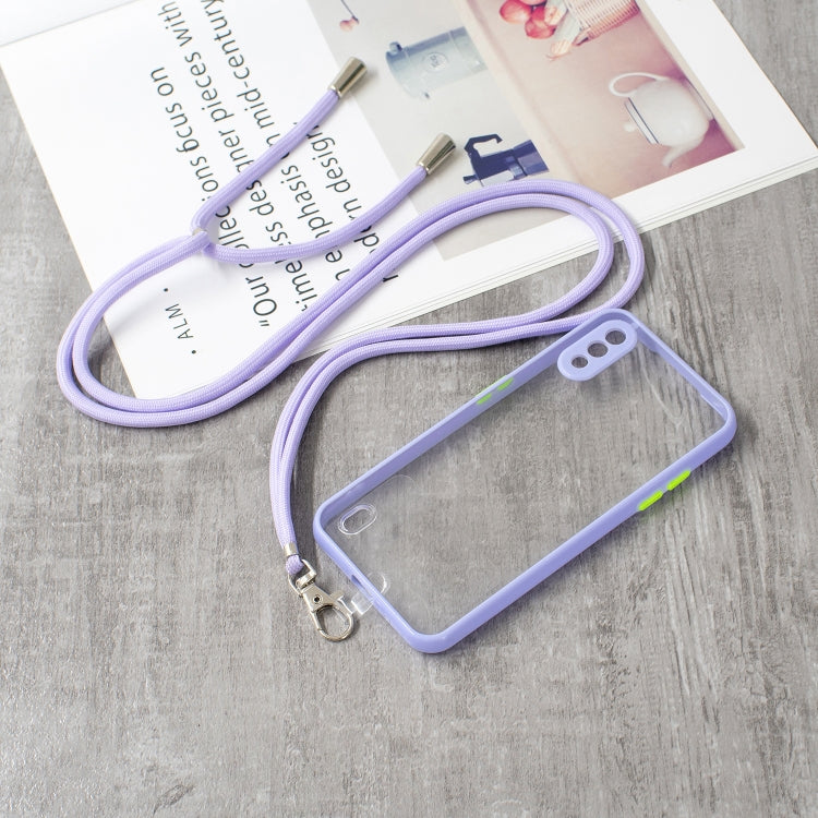 For Samsung Galaxy A01 Transparent PC+TPU Phone Case with Contrast Color Button & Neck Lanyard