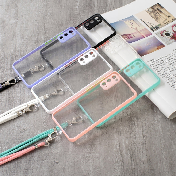 For Samsung Galaxy A01 Transparent PC+TPU Phone Case with Contrast Color Button & Neck Lanyard