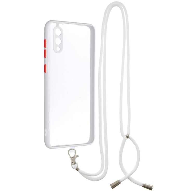 For Samsung Galaxy A02 Transparent PC+TPU Phone Case with Contrast Color Button & Neck Lanyard