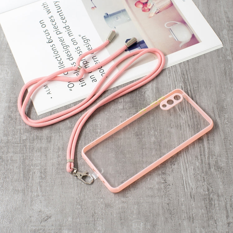 For Samsung Galaxy A02 Transparent PC+TPU Phone Case with Contrast Color Button & Neck Lanyard