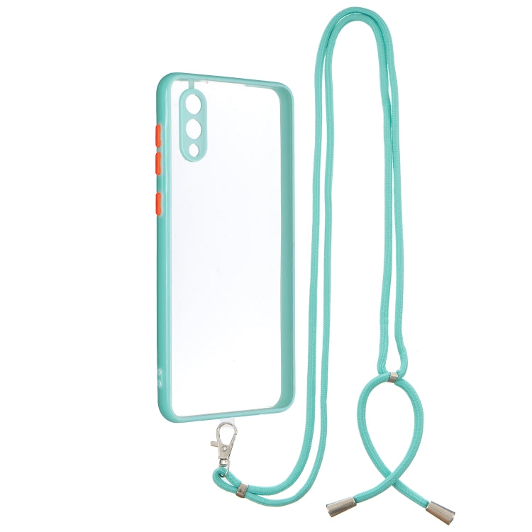 For Samsung Galaxy A02 Transparent PC+TPU Phone Case with Contrast Color Button & Neck Lanyard