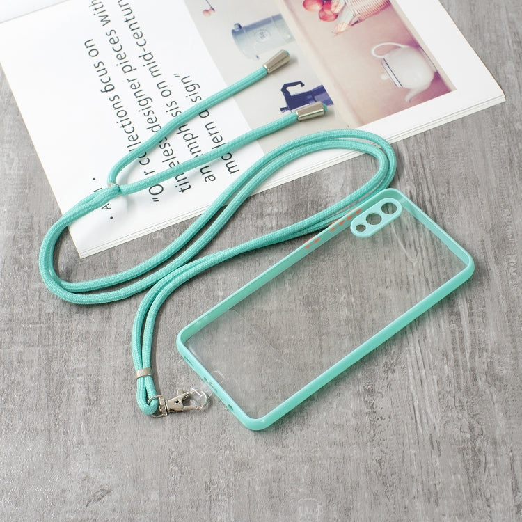 For Samsung Galaxy A02 Transparent PC+TPU Phone Case with Contrast Color Button & Neck Lanyard