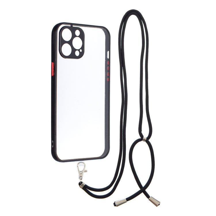 For iPhone 12 Pro Max Transparent PC+TPU Phone Case with Contrast Color Button & Neck Lanyard