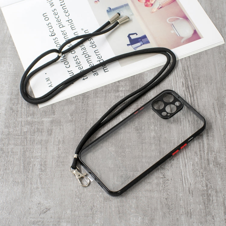 For iPhone 12 Pro Max Transparent PC+TPU Phone Case with Contrast Color Button & Neck Lanyard