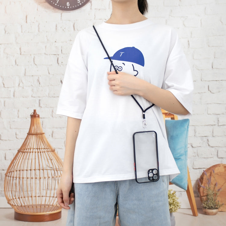 For iPhone 12 Pro Max Transparent PC+TPU Phone Case with Contrast Color Button & Neck Lanyard