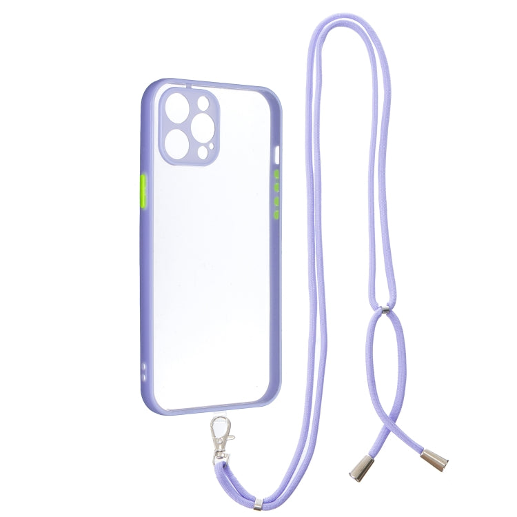 For iPhone 12 Pro Max Transparent PC+TPU Phone Case with Contrast Color Button & Neck Lanyard