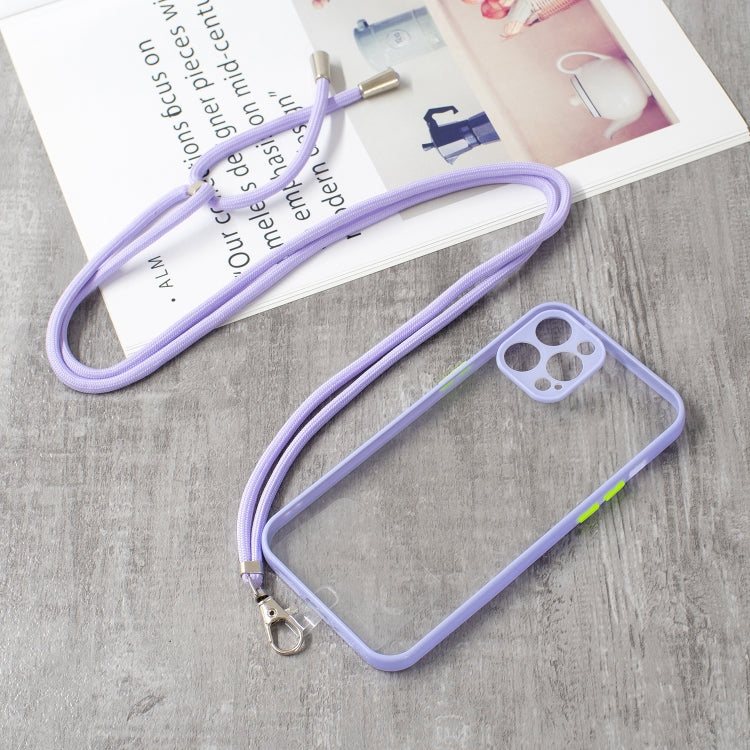 For iPhone 12 Pro Max Transparent PC+TPU Phone Case with Contrast Color Button & Neck Lanyard