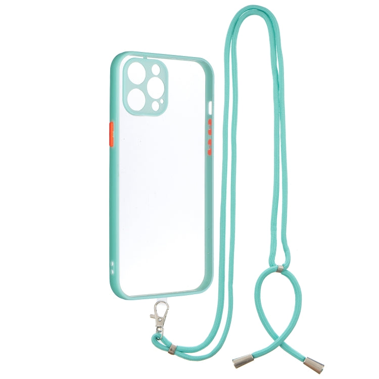 For iPhone 12 Pro Max Transparent PC+TPU Phone Case with Contrast Color Button & Neck Lanyard