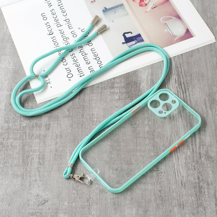 For iPhone 12 Pro Max Transparent PC+TPU Phone Case with Contrast Color Button & Neck Lanyard