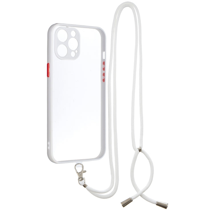 For iPhone 12 Pro Max Transparent PC+TPU Phone Case with Contrast Color Button & Neck Lanyard