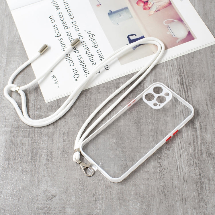 For iPhone 12 Pro Max Transparent PC+TPU Phone Case with Contrast Color Button & Neck Lanyard