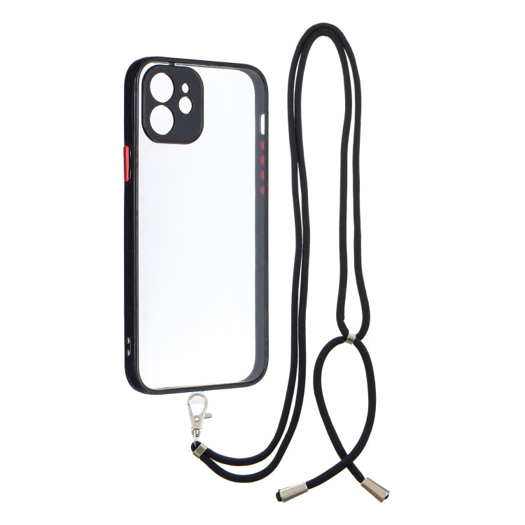 For iPhone 12 Transparent PC+TPU Phone Case with Contrast Color Button & Neck Lanyard
