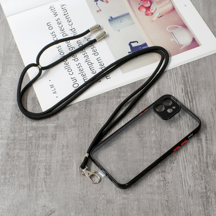 For iPhone 12 Transparent PC+TPU Phone Case with Contrast Color Button & Neck Lanyard