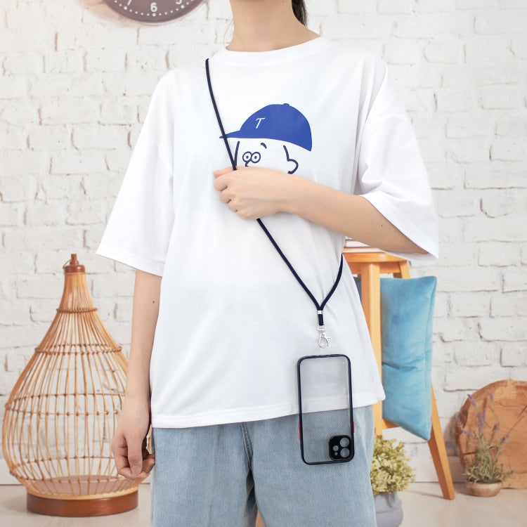 For iPhone 12 Transparent PC+TPU Phone Case with Contrast Color Button & Neck Lanyard