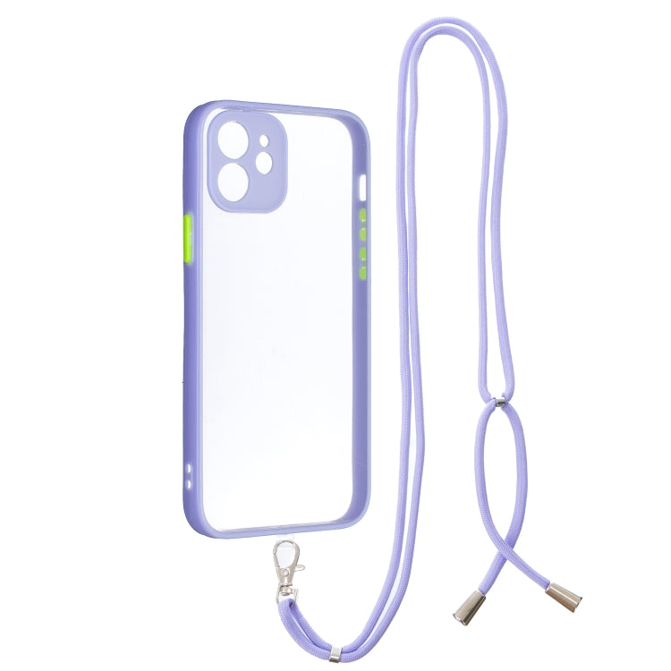 For iPhone 12 Transparent PC+TPU Phone Case with Contrast Color Button & Neck Lanyard