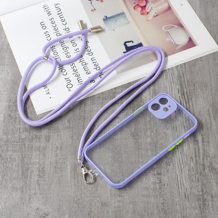 For iPhone 12 Transparent PC+TPU Phone Case with Contrast Color Button & Neck Lanyard