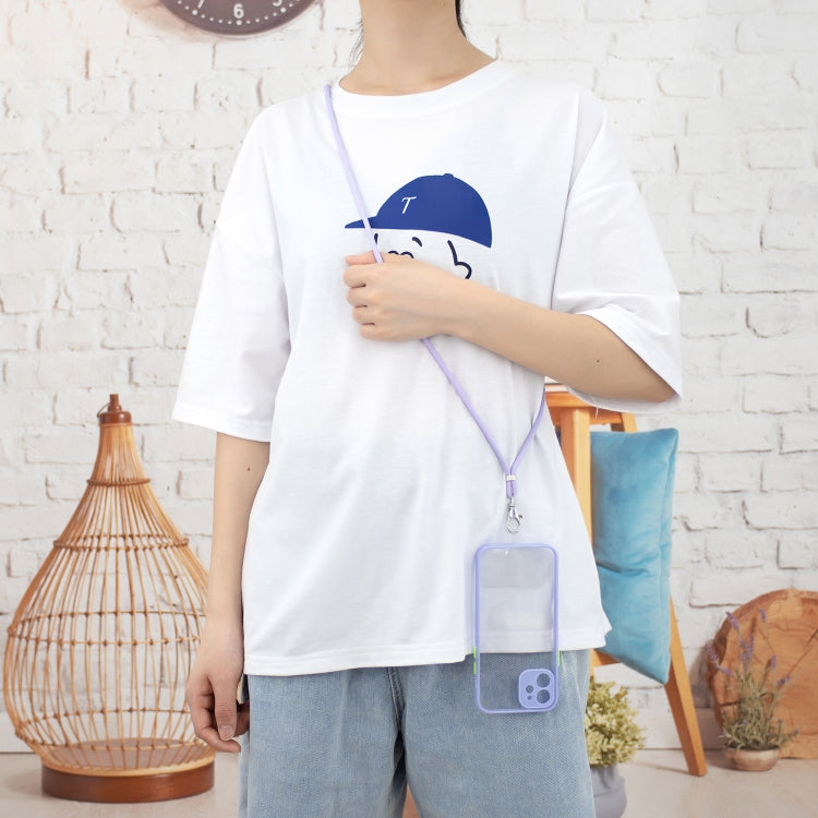 For iPhone 12 Transparent PC+TPU Phone Case with Contrast Color Button & Neck Lanyard