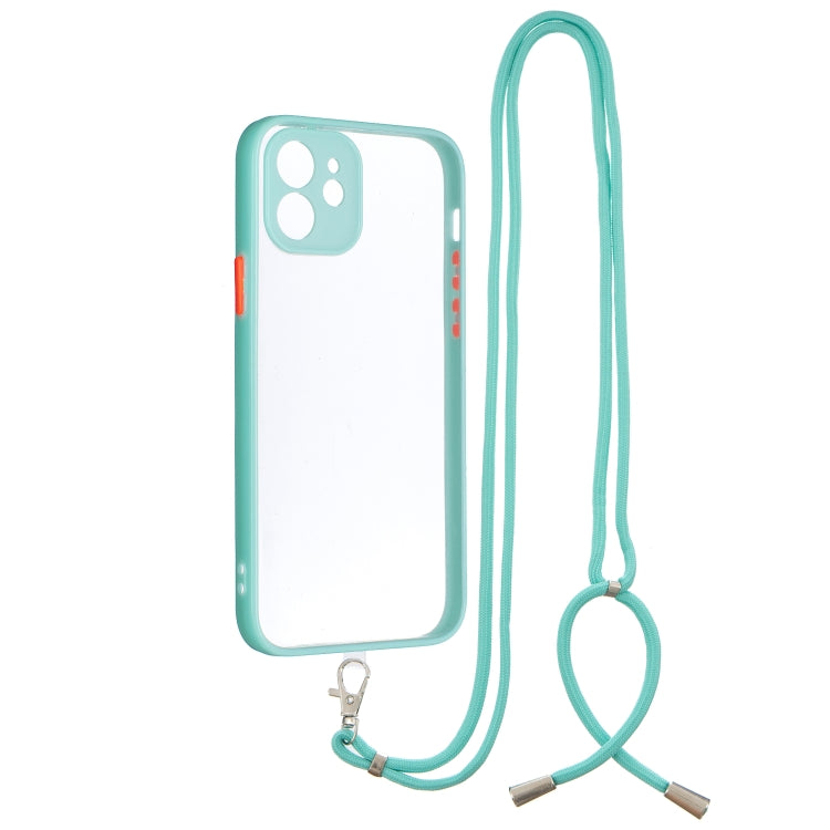 For iPhone 12 Transparent PC+TPU Phone Case with Contrast Color Button & Neck Lanyard