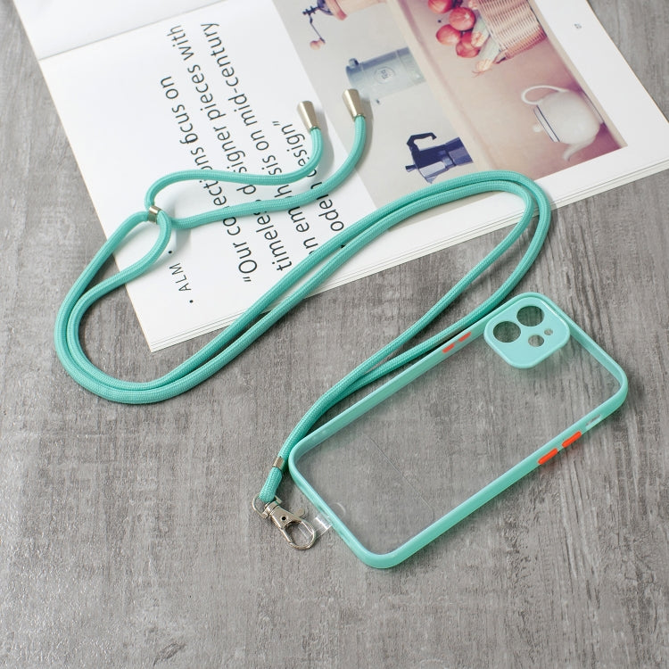 For iPhone 12 Transparent PC+TPU Phone Case with Contrast Color Button & Neck Lanyard
