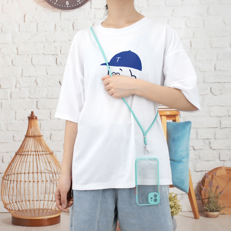 For iPhone 12 Transparent PC+TPU Phone Case with Contrast Color Button & Neck Lanyard