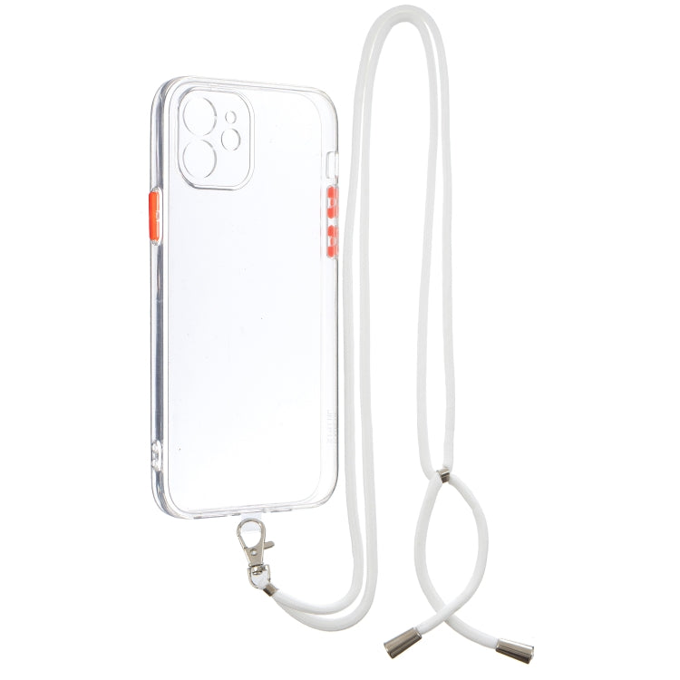 For iPhone 12 Transparent PC+TPU Phone Case with Contrast Color Button & Neck Lanyard