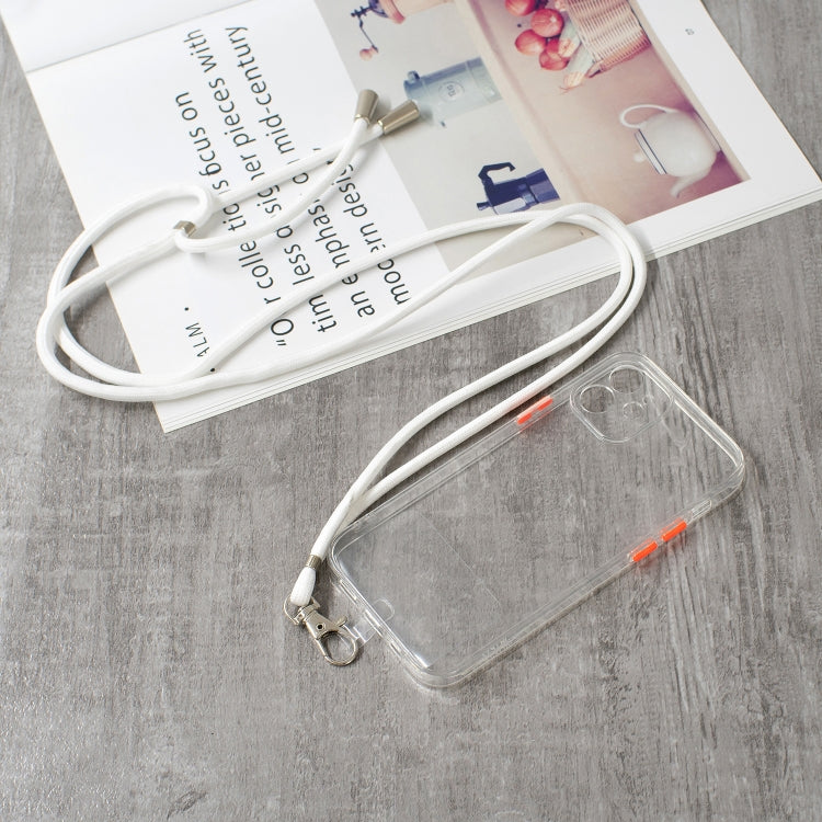 For iPhone 12 Transparent PC+TPU Phone Case with Contrast Color Button & Neck Lanyard