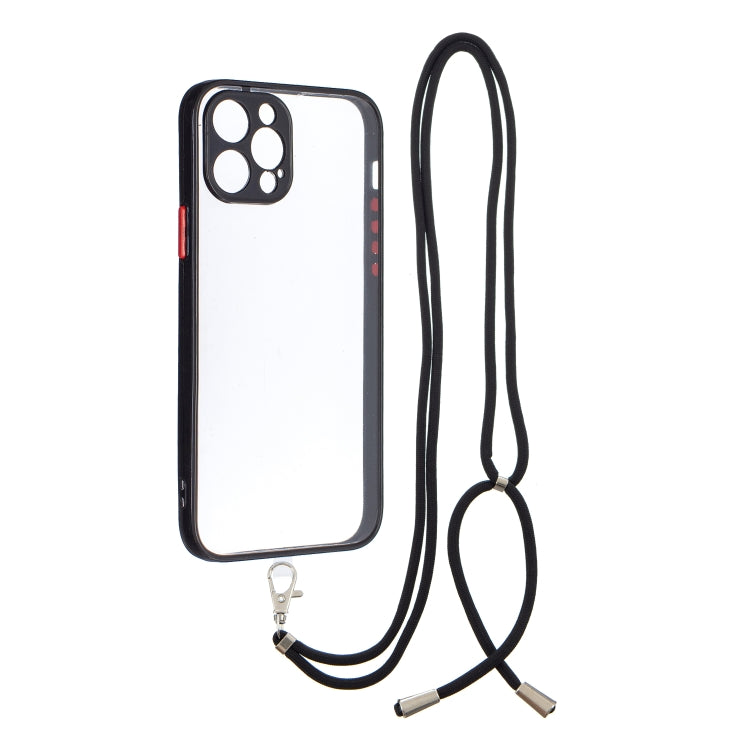 For iPhone 12 Pro Transparent PC+TPU Phone Case with Contrast Color Button & Neck Lanyard