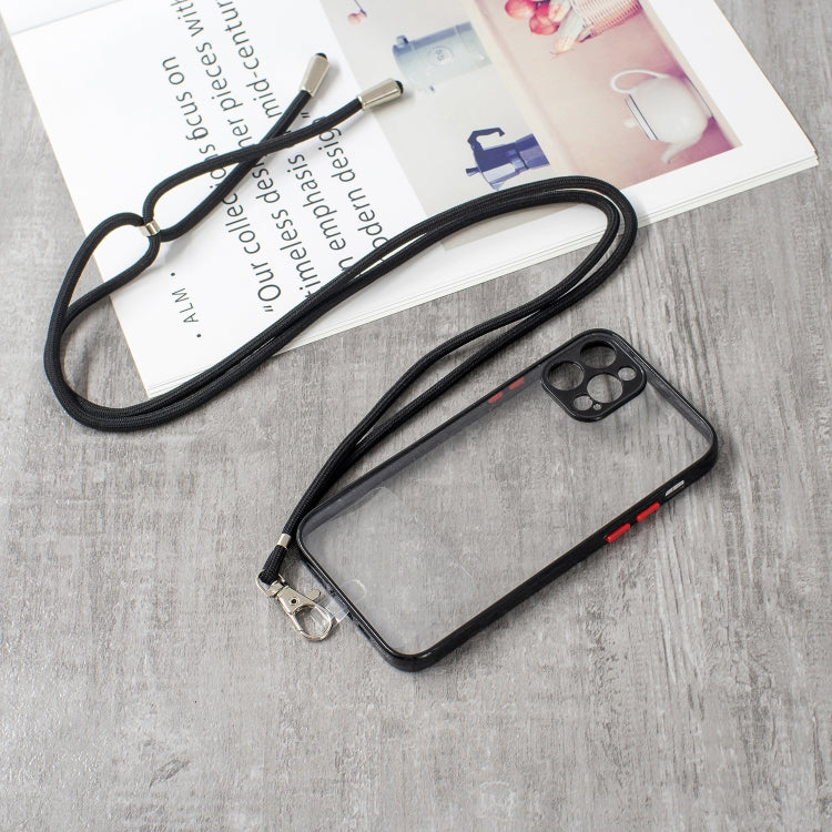For iPhone 12 Pro Transparent PC+TPU Phone Case with Contrast Color Button & Neck Lanyard