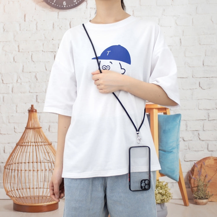 For iPhone 12 Pro Transparent PC+TPU Phone Case with Contrast Color Button & Neck Lanyard