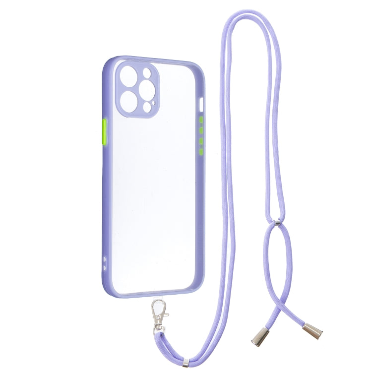 For iPhone 12 Pro Transparent PC+TPU Phone Case with Contrast Color Button & Neck Lanyard