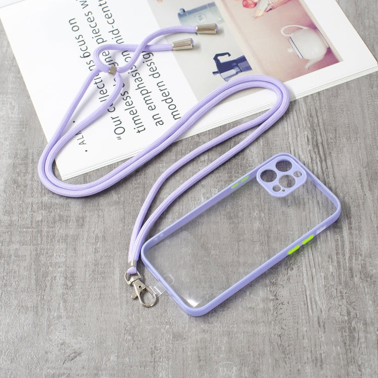 For iPhone 12 Pro Transparent PC+TPU Phone Case with Contrast Color Button & Neck Lanyard