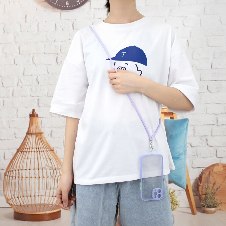 For iPhone 12 Pro Transparent PC+TPU Phone Case with Contrast Color Button & Neck Lanyard