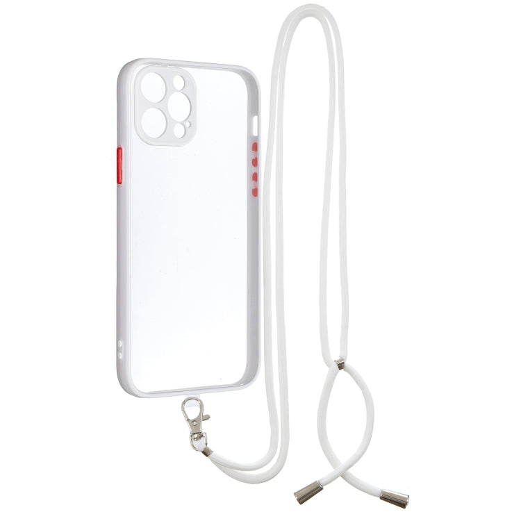 For iPhone 12 Pro Transparent PC+TPU Phone Case with Contrast Color Button & Neck Lanyard