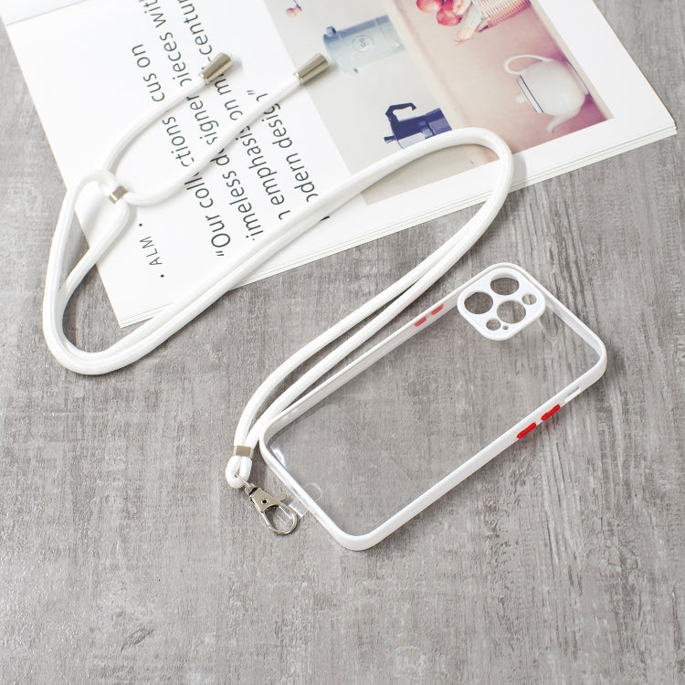 For iPhone 12 Pro Transparent PC+TPU Phone Case with Contrast Color Button & Neck Lanyard
