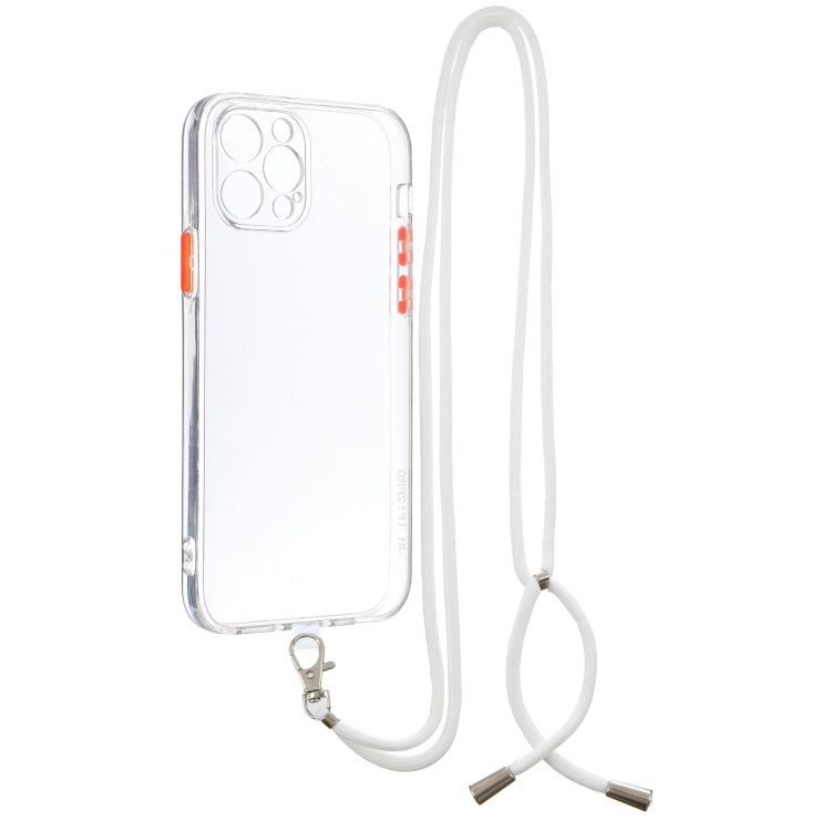 For iPhone 12 Pro Transparent PC+TPU Phone Case with Contrast Color Button & Neck Lanyard