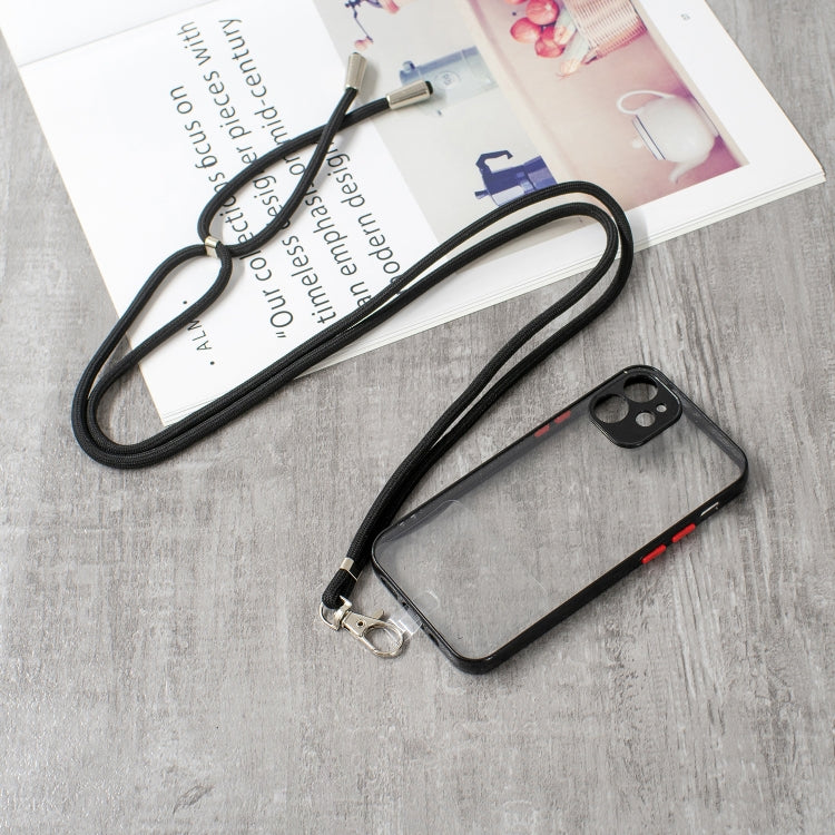 For iPhone 12 mini Transparent PC+TPU Phone Case with Contrast Color Button & Neck Lanyard