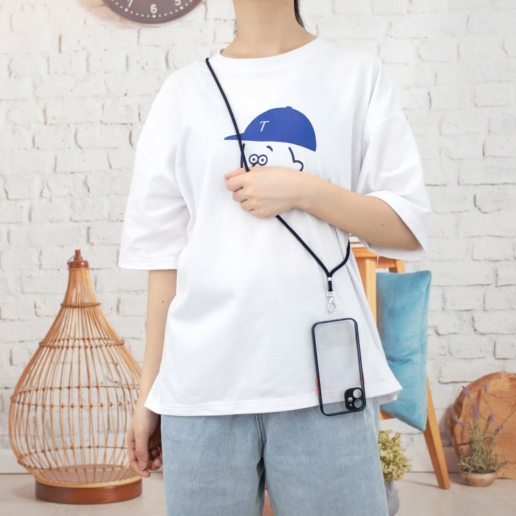 For iPhone 12 mini Transparent PC+TPU Phone Case with Contrast Color Button & Neck Lanyard