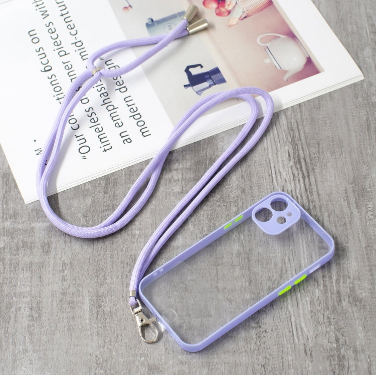 For iPhone 12 mini Transparent PC+TPU Phone Case with Contrast Color Button & Neck Lanyard