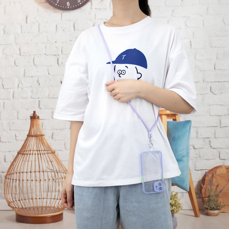 For iPhone 12 mini Transparent PC+TPU Phone Case with Contrast Color Button & Neck Lanyard