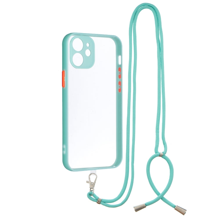For iPhone 12 mini Transparent PC+TPU Phone Case with Contrast Color Button & Neck Lanyard