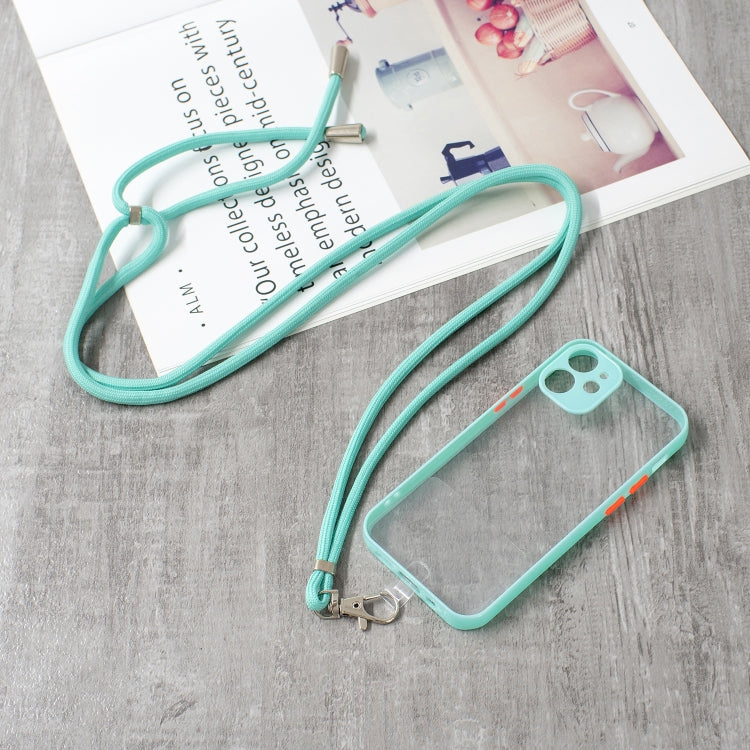 For iPhone 12 mini Transparent PC+TPU Phone Case with Contrast Color Button & Neck Lanyard