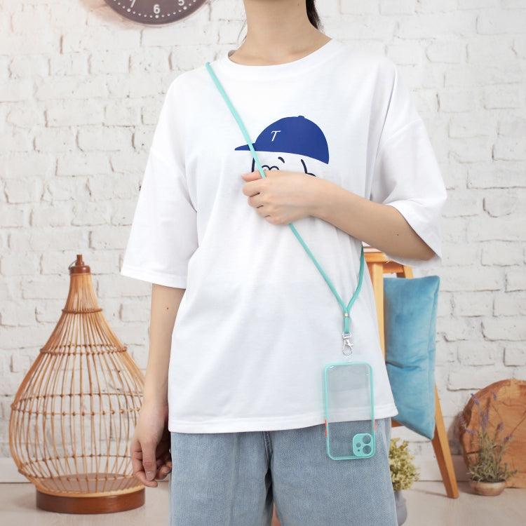 For iPhone 12 mini Transparent PC+TPU Phone Case with Contrast Color Button & Neck Lanyard