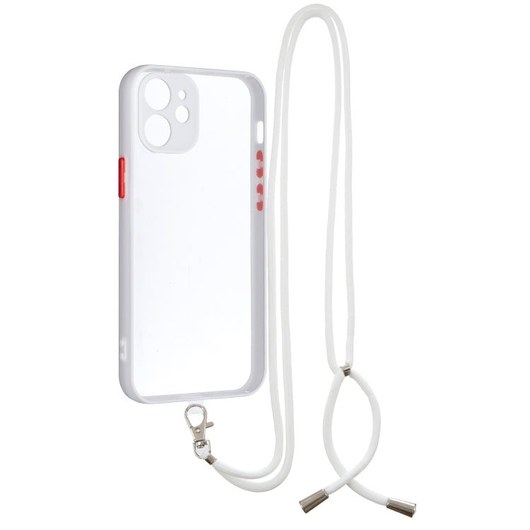 For iPhone 12 mini Transparent PC+TPU Phone Case with Contrast Color Button & Neck Lanyard