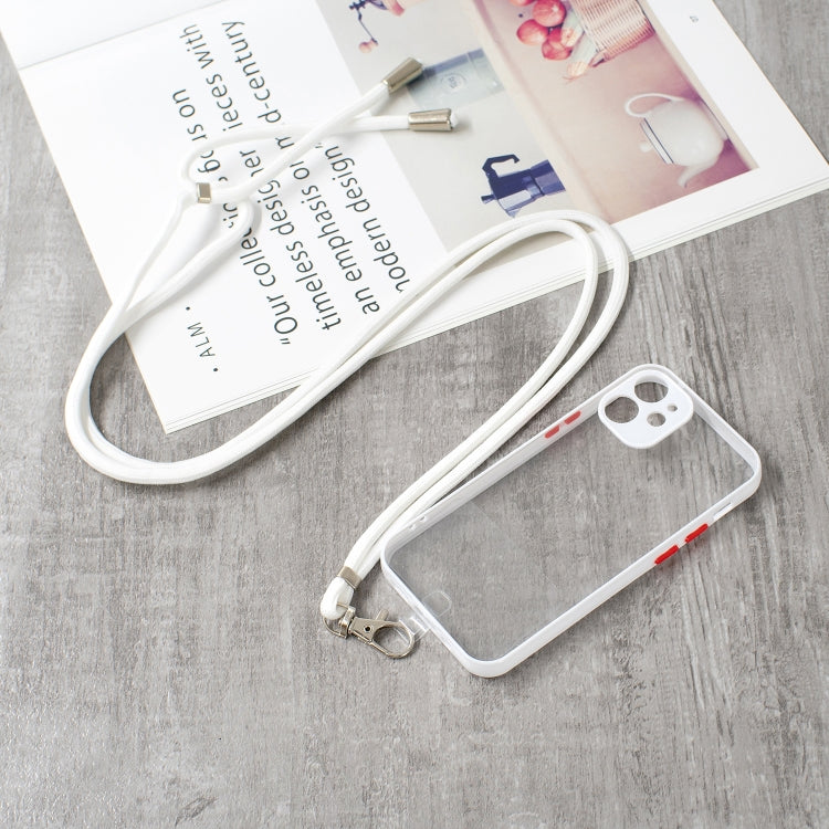 For iPhone 12 mini Transparent PC+TPU Phone Case with Contrast Color Button & Neck Lanyard