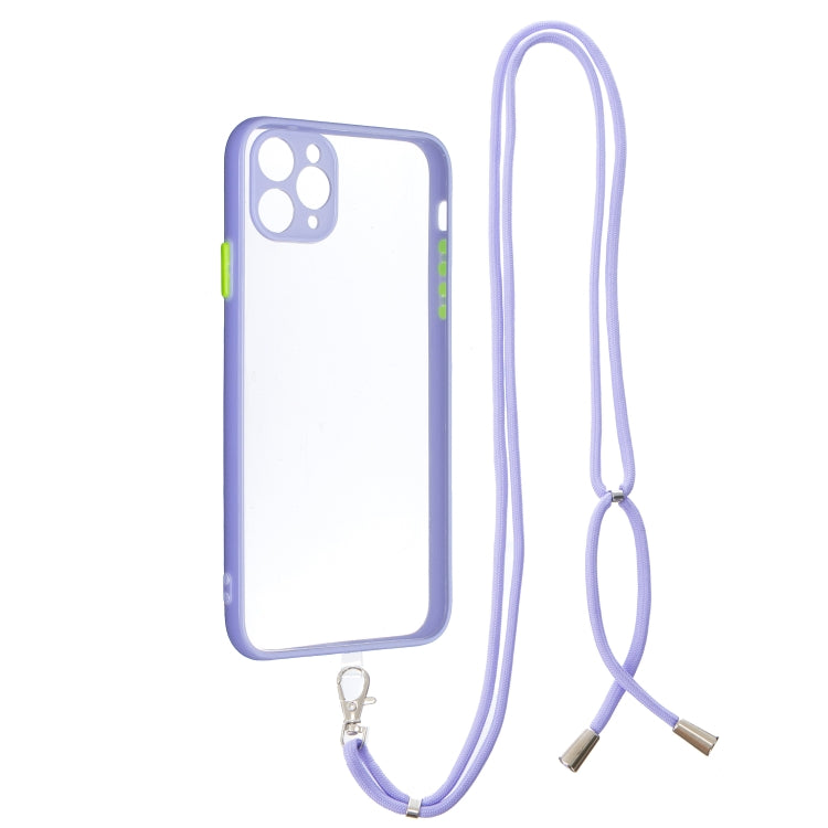 For iPhone 11 Pro Max Transparent PC+TPU Phone Case with Contrast Color Button & Neck Lanyard