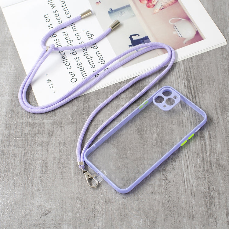 For iPhone 11 Pro Max Transparent PC+TPU Phone Case with Contrast Color Button & Neck Lanyard