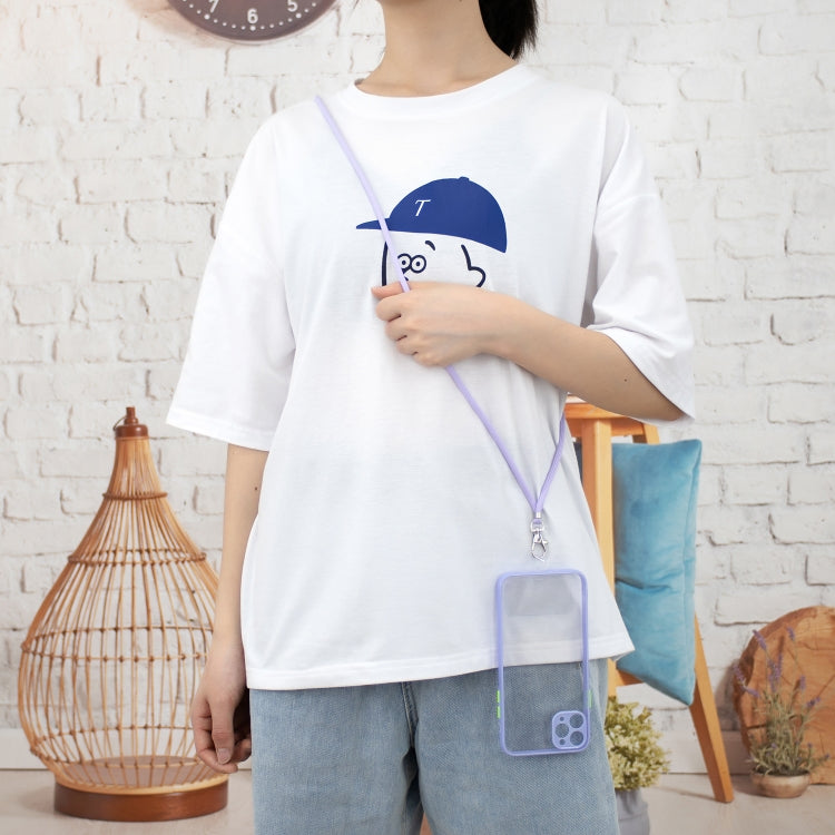 For iPhone 11 Pro Max Transparent PC+TPU Phone Case with Contrast Color Button & Neck Lanyard